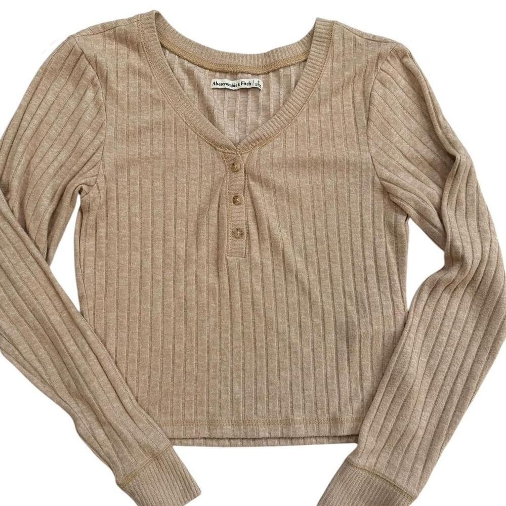 Abercrombie-fitch Women's Tan and Cream Shirt